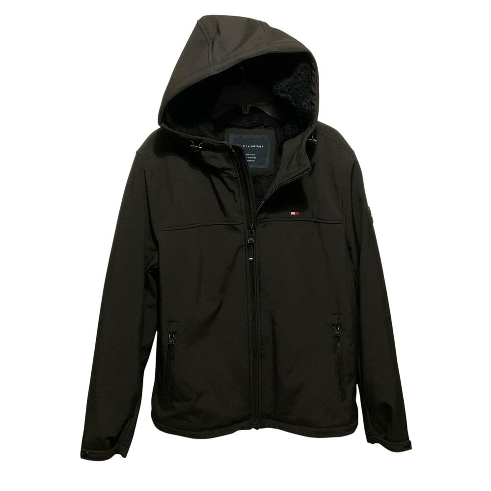 Tommy Hilfiger Men’s Sherpa Lined Soft Shell Hooded Jacket Black Size M